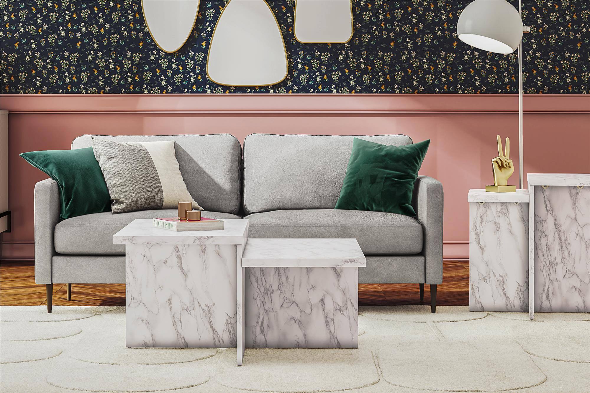 Alt View 1. Aukfa - Two-Tiered Coffee Table - White Faux Marble, Engineered Wood, 20lb per Tier, 35.5"W x 35.3"D - White.