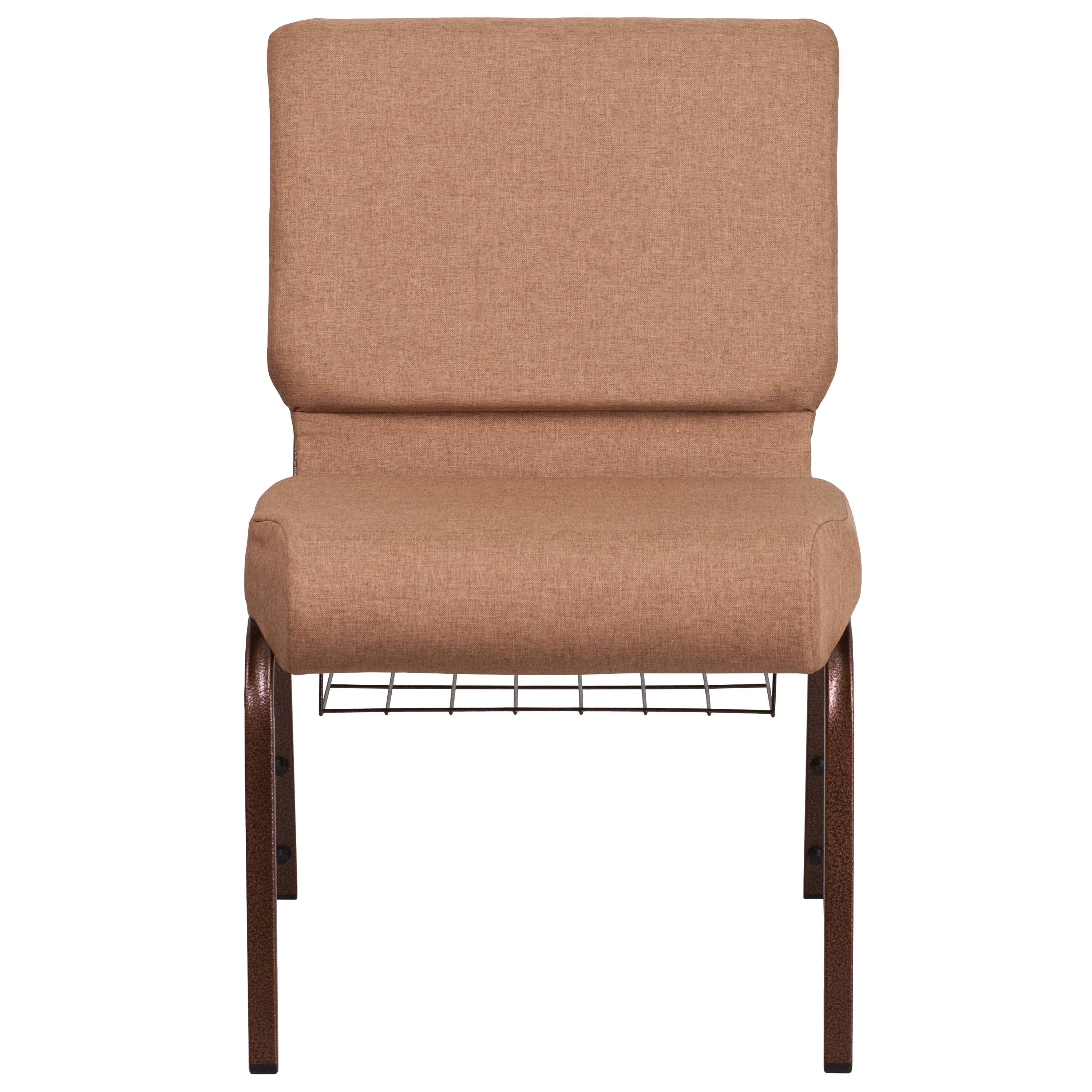Alt View 7. Emma + Oliver - 21"W Church/Reception Guest Chair with Communion Cup Book Rack - Caramel Fabric/Copper Vein Frame.