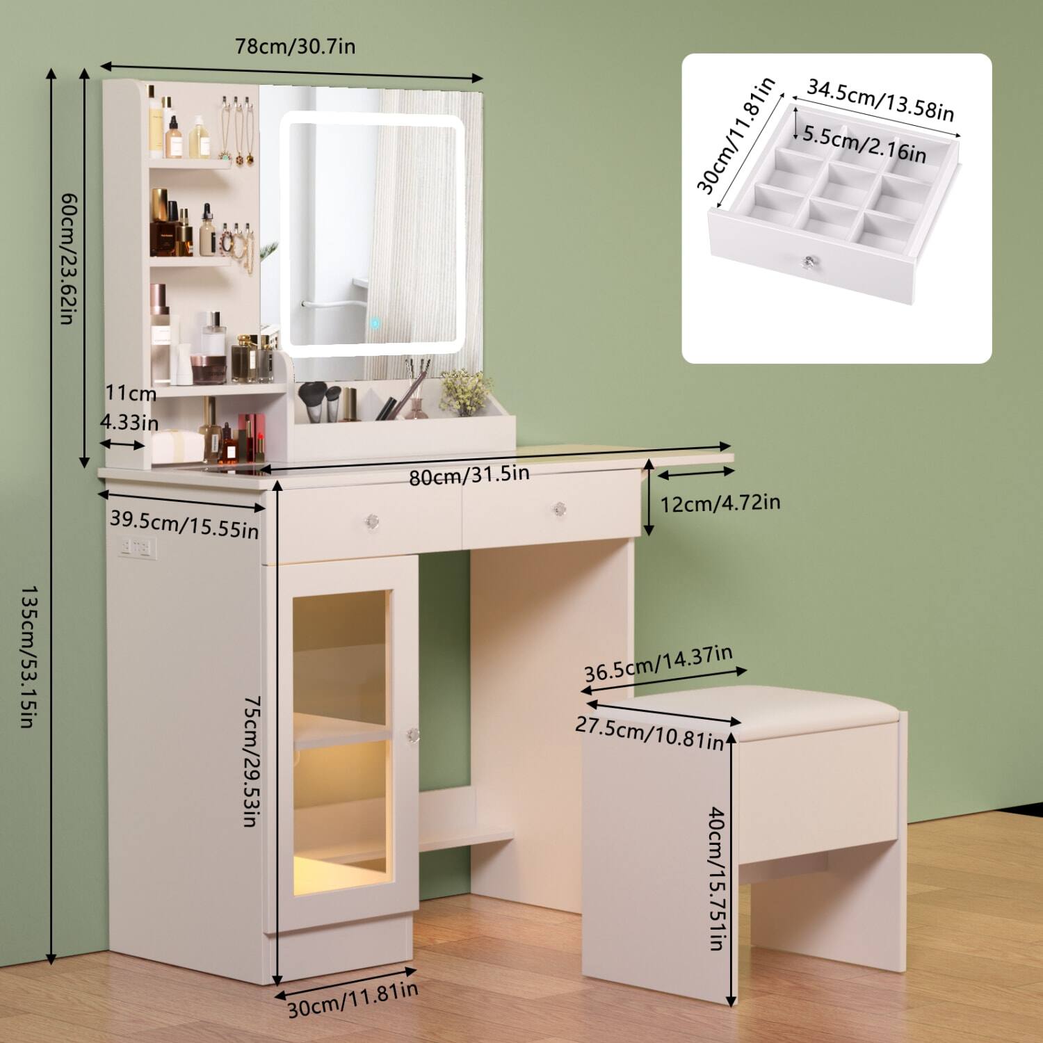 - 60cm/23.62in
- 11cm/4.33in
- 78cm/30.7in
- 34.5cm/13.58in
- 30cm/11.81in
- 5.5cm/2.16in
- 135cm/53.15in
- 80cm/31.5in
- 12cm/4.72in
- 39.5cm/15.55in
- 75cm/29.53in
- 40cm/15.75in
- 30cm/11.81in
- 36.5cm/14.37in
- 27.5cm/10.81in
- 40cm/15.75in