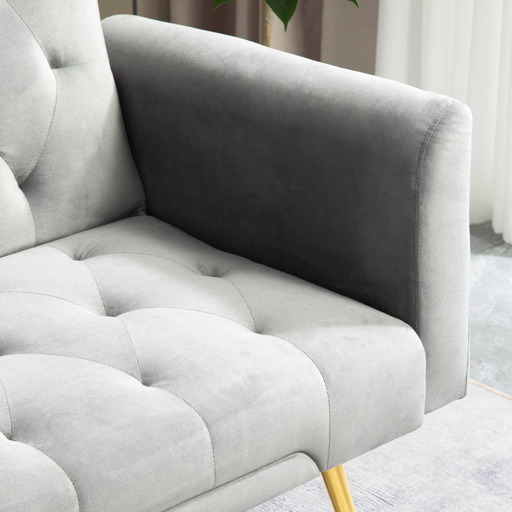 Alt View 6. Meqiodas - Convertible Sofa Bed Modern Futon Set, Velvet Foldable Reclining Loveseat, Three Adjustment Angles, Easy Assembly - GREY.