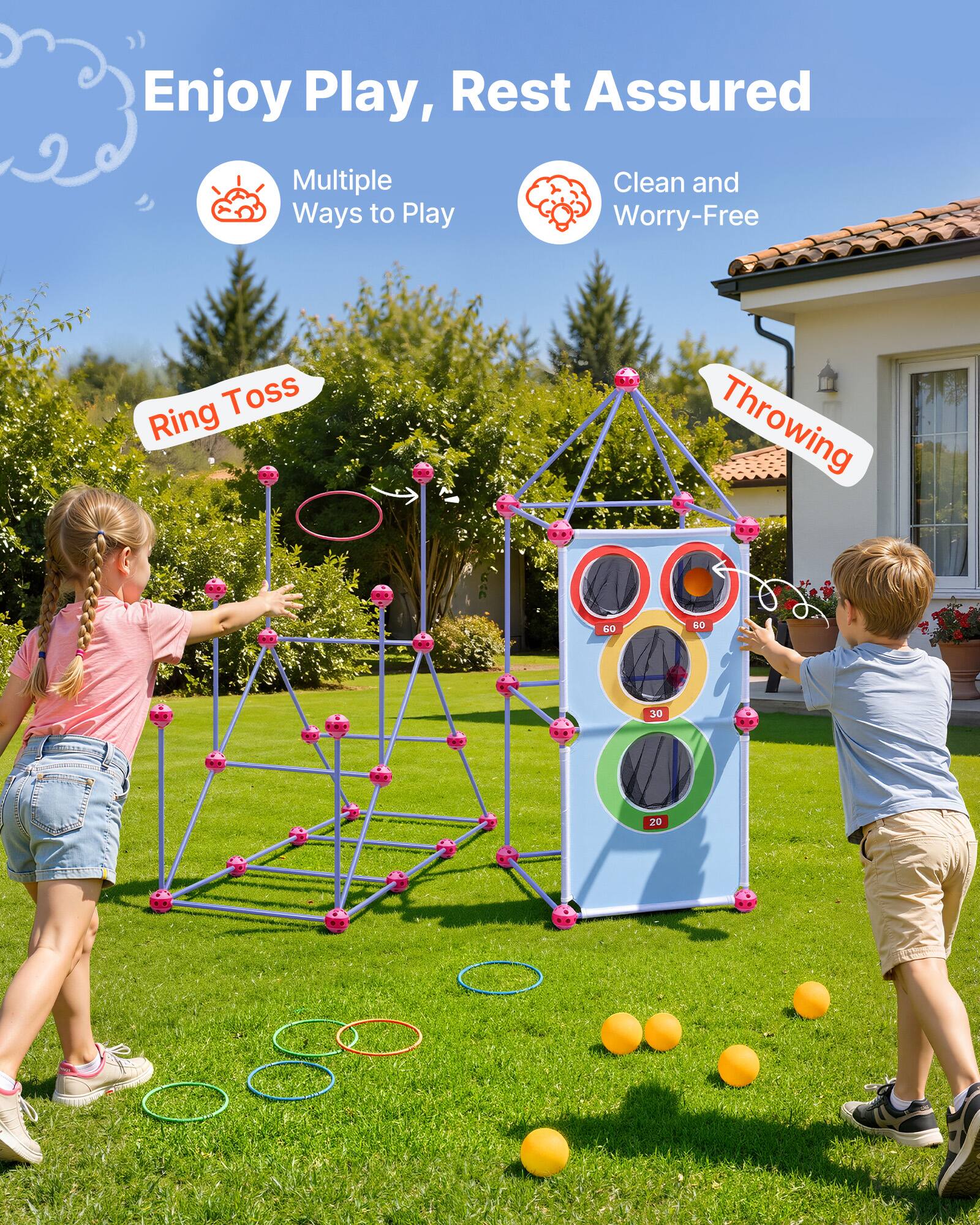 Enjoy Play, Rest Assured

Multiple Ways to Play

Clean and Worry-Free

Ring Toss

Throwing

60

60

30

20