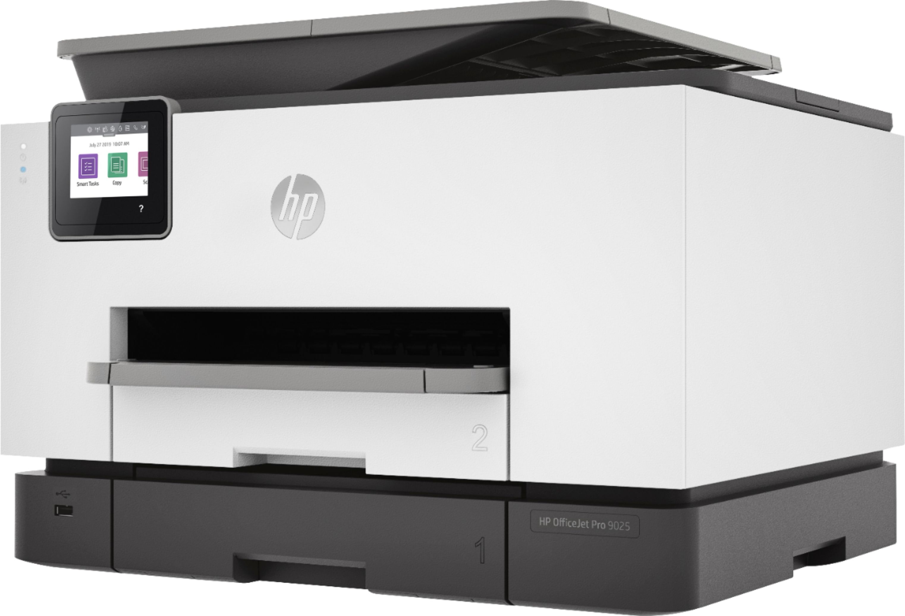 Left View: HP - OfficeJet Pro 9025 Wireless All-In-One Instant Ink Ready Inkjet Printer - Gray