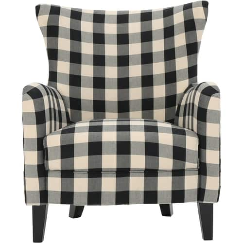 Noble House - Kaylor Club Fabric Chair - Black & White Plaid