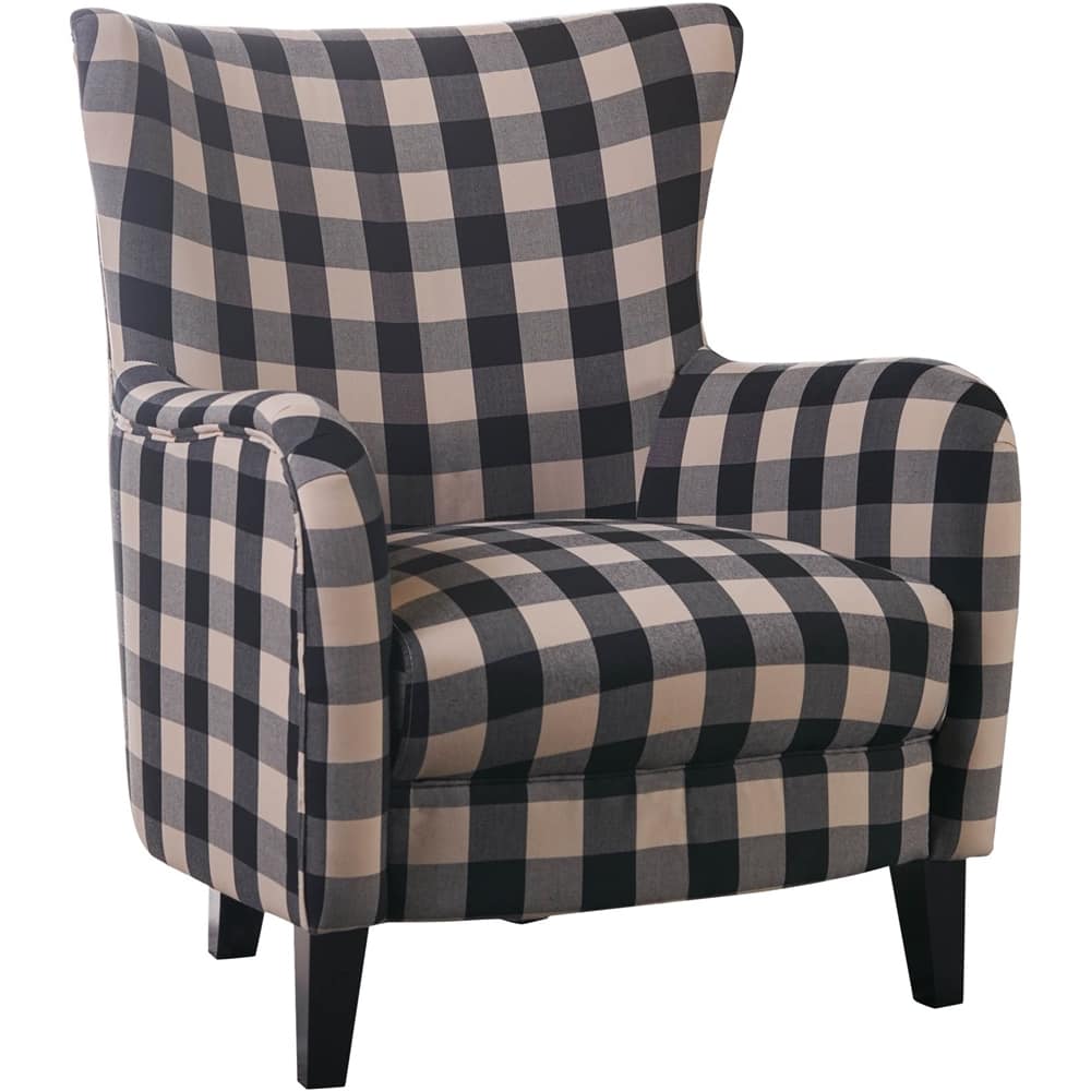 Left View: Noble House - Kaylor Club Fabric Chair - Black & White Plaid