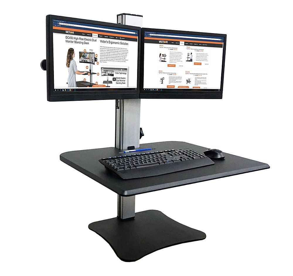 Angle View: Victor - High Rise Height Adjustable Corner Standing Desk with Removable Keyboard Tray - Black