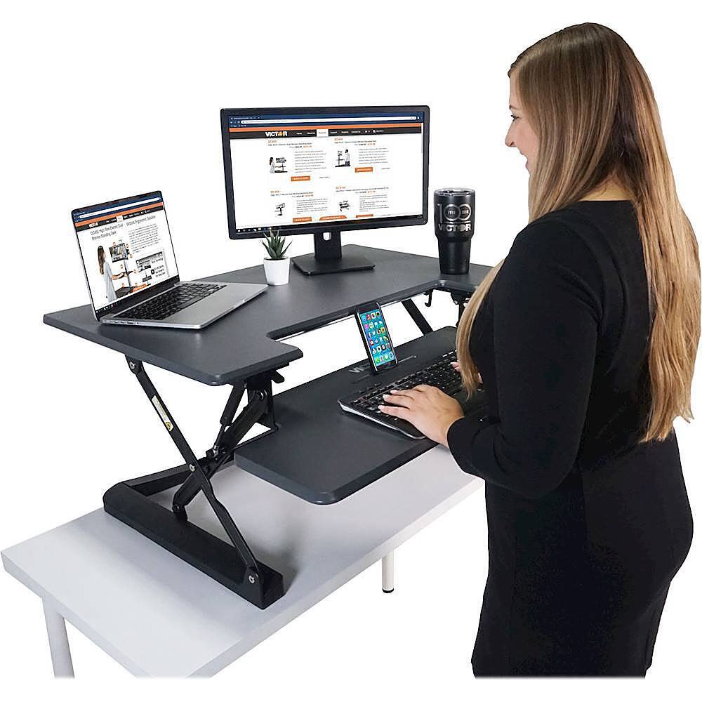 Alt View 11. Victor - Adjustable Standing Desk Convertor with Keyboard Tray - Charcoal Gray And Black.