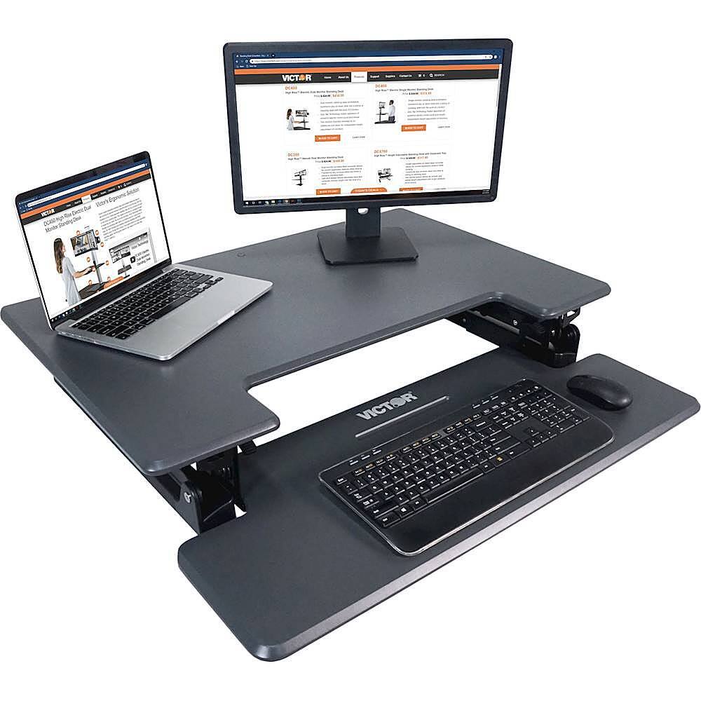 Alt View 12. Victor - Adjustable Standing Desk Convertor with Keyboard Tray - Charcoal Gray And Black.
