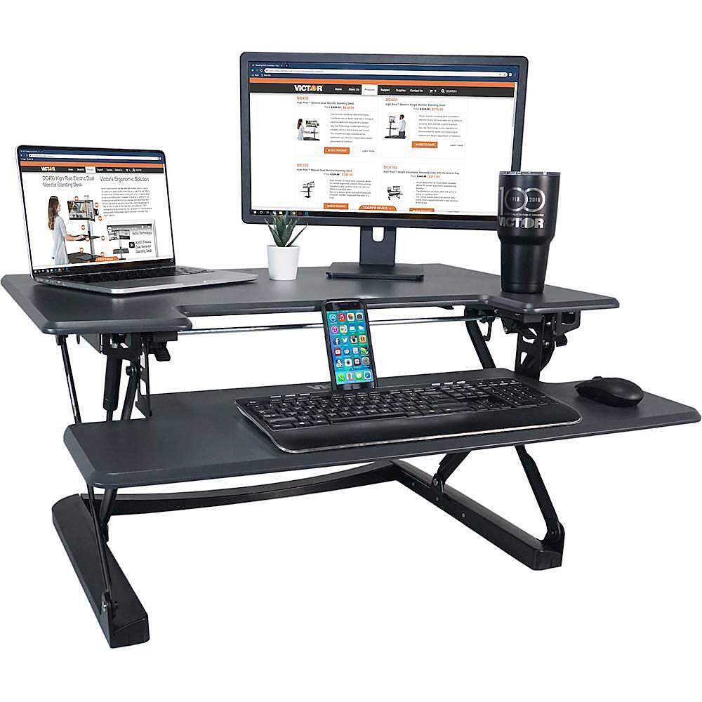 Alt View 21. Victor - Adjustable Standing Desk Convertor with Keyboard Tray - Charcoal Gray And Black.