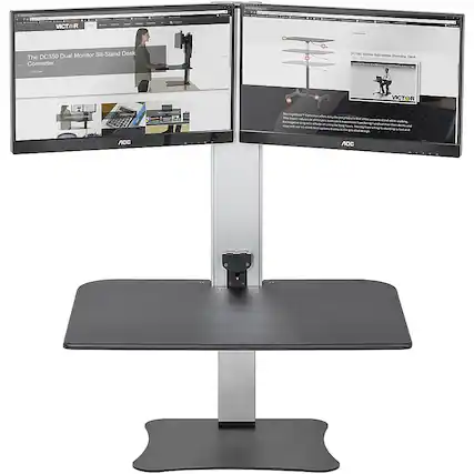 Front. Victor - Electric Dual Monitor Height Adjustable Standing Desk Riser Workstation - Black, Aluminum.