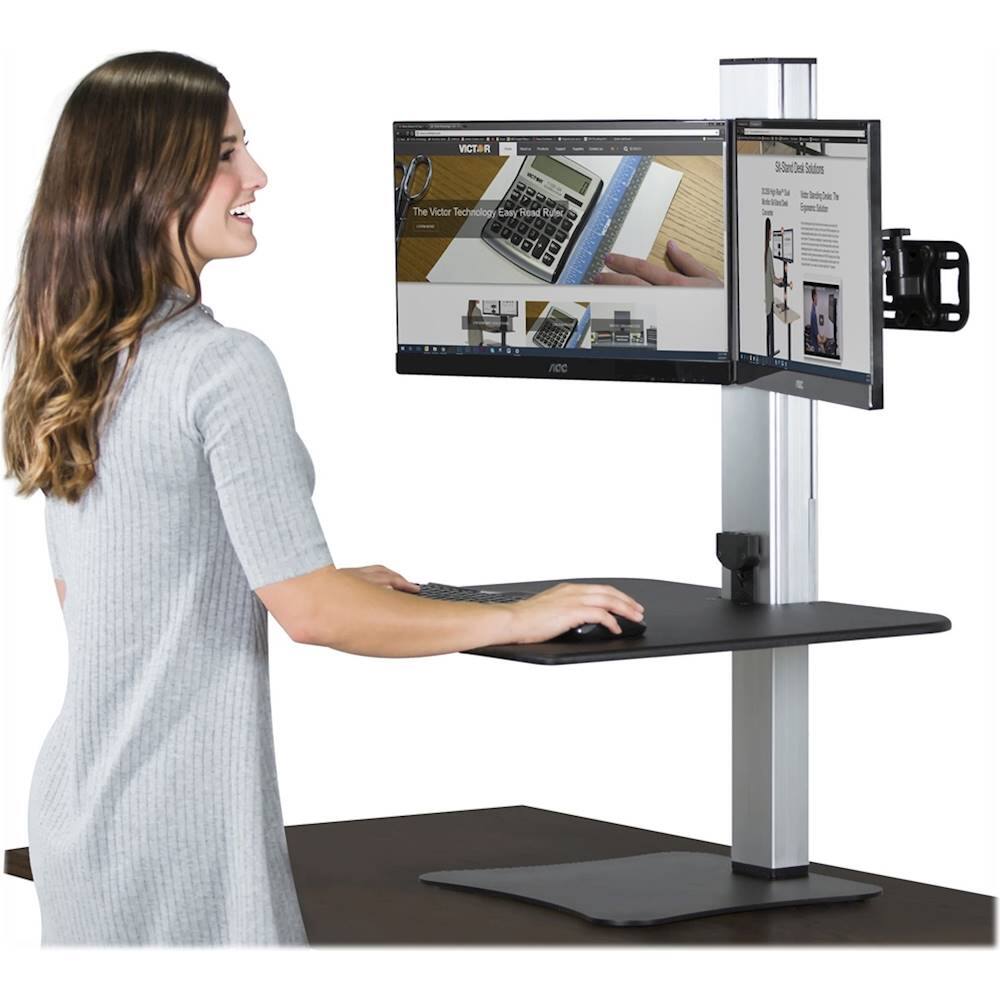 Alt View 11. Victor - Electric Dual Monitor Height Adjustable Standing Desk Riser Workstation - Black, Aluminum.