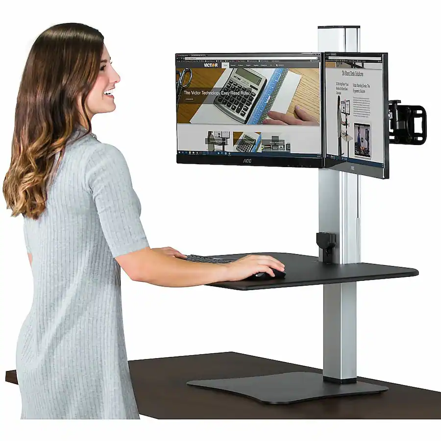 Victor Electric Dual Monitor Height Adjustable Standing Desk Riser ...