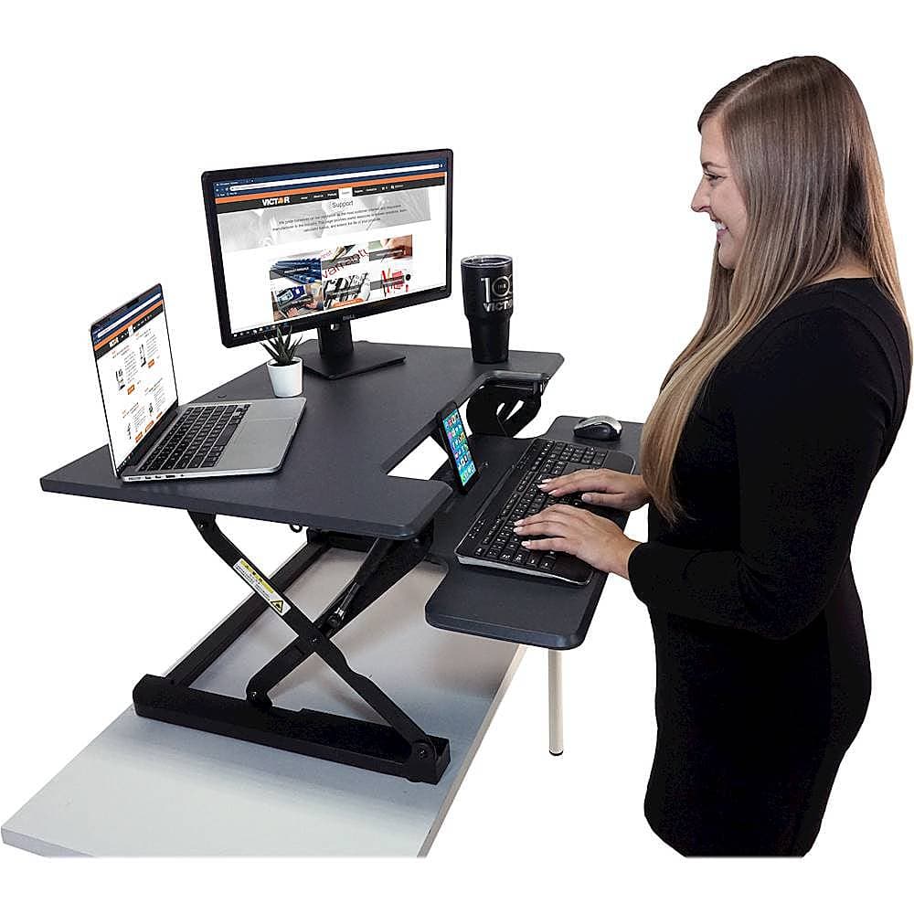 Alt View 11. Victor - High Rise Height Adjustable Standing Desk Convertor with Keyboard Tray - Charcoal Gray And Black.