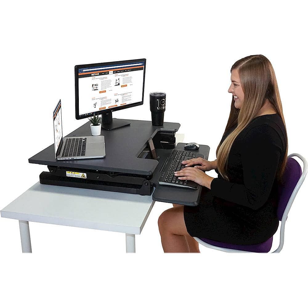 Alt View 12. Victor - High Rise Height Adjustable Standing Desk Convertor with Keyboard Tray - Charcoal Gray And Black.