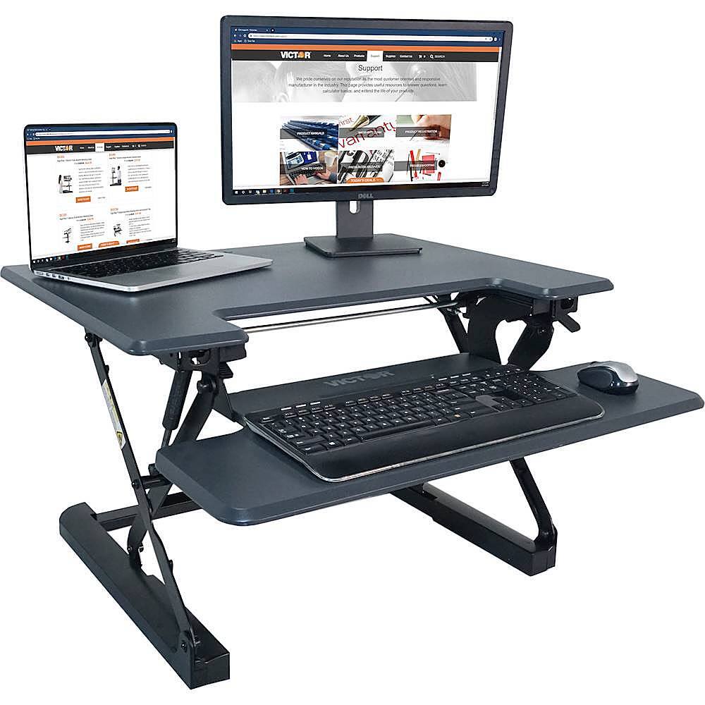Alt View 13. Victor - High Rise Height Adjustable Standing Desk Convertor with Keyboard Tray - Charcoal Gray And Black.