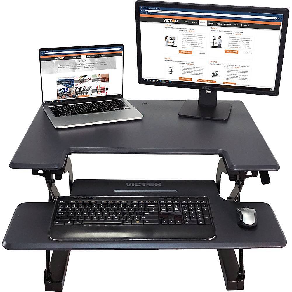 Alt View 14. Victor - High Rise Height Adjustable Standing Desk Convertor with Keyboard Tray - Charcoal Gray And Black.