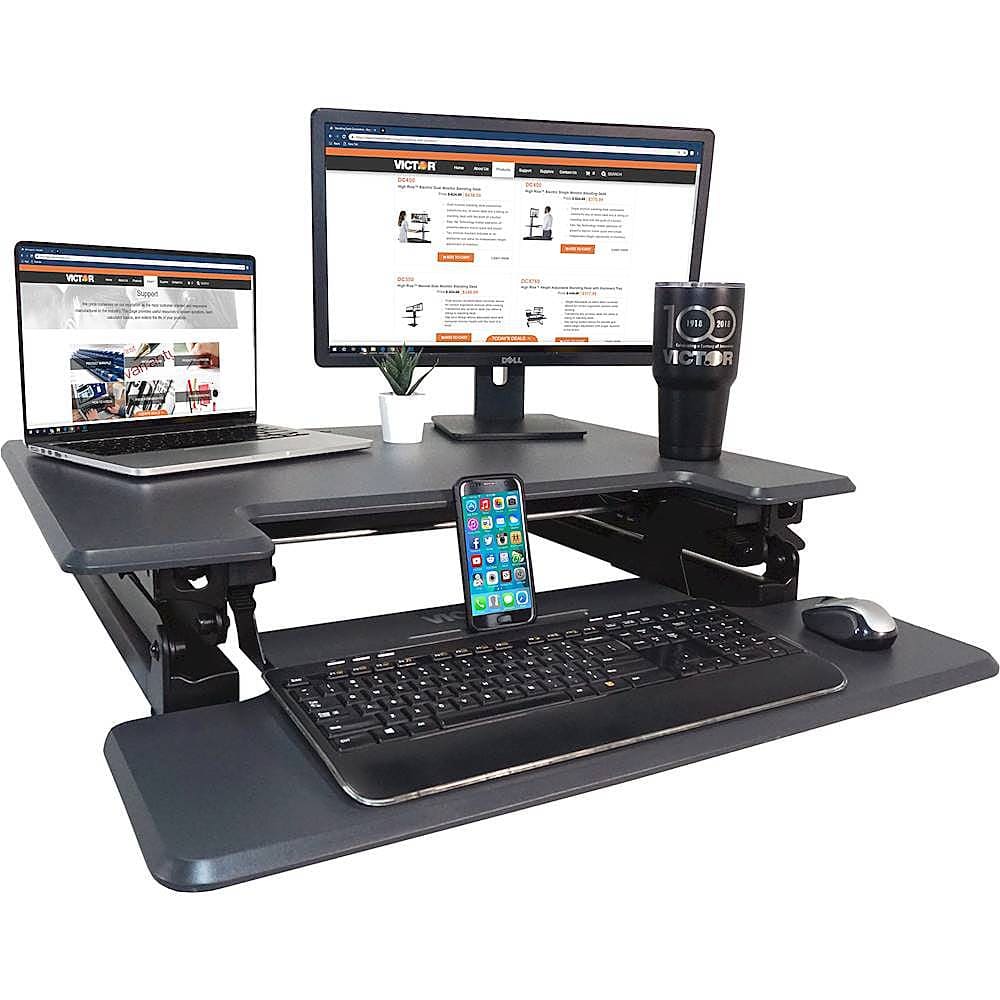 Alt View 15. Victor - High Rise Height Adjustable Standing Desk Convertor with Keyboard Tray - Charcoal Gray And Black.