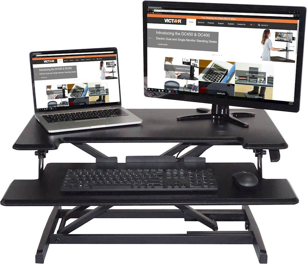 Alt View 13. Victor - Height Adjustable Compact Standing Desk Riser with Keyboard Tray - Gray, Black.