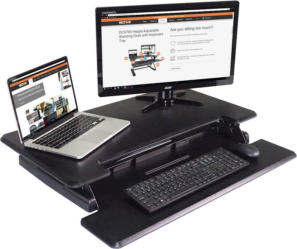 Alt View 14. Victor - Height Adjustable Compact Standing Desk Riser with Keyboard Tray - Gray, Black.