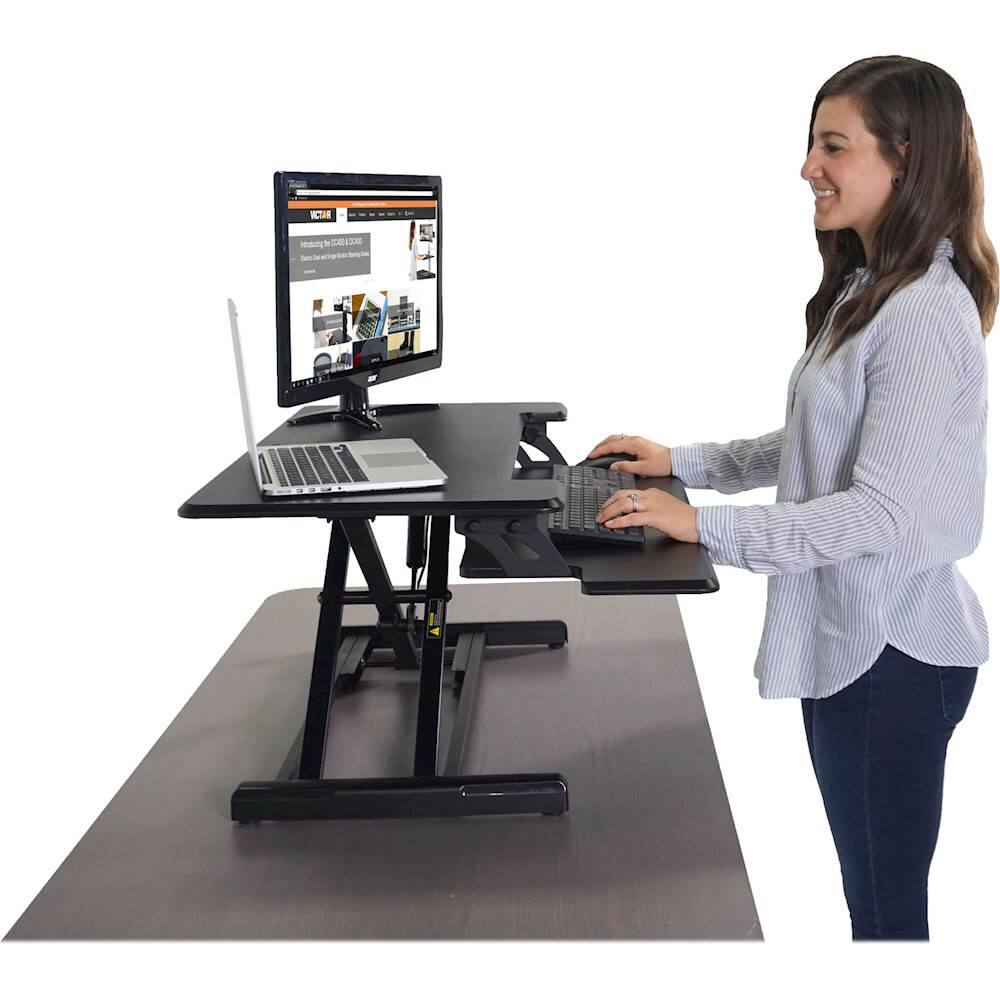 Alt View 15. Victor - Height Adjustable Compact Standing Desk Riser with Keyboard Tray - Gray, Black.