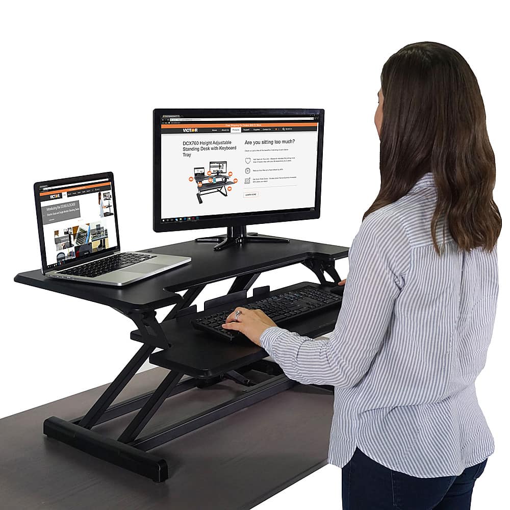 Alt View 16. Victor - Height Adjustable Compact Standing Desk Riser with Keyboard Tray - Gray, Black.