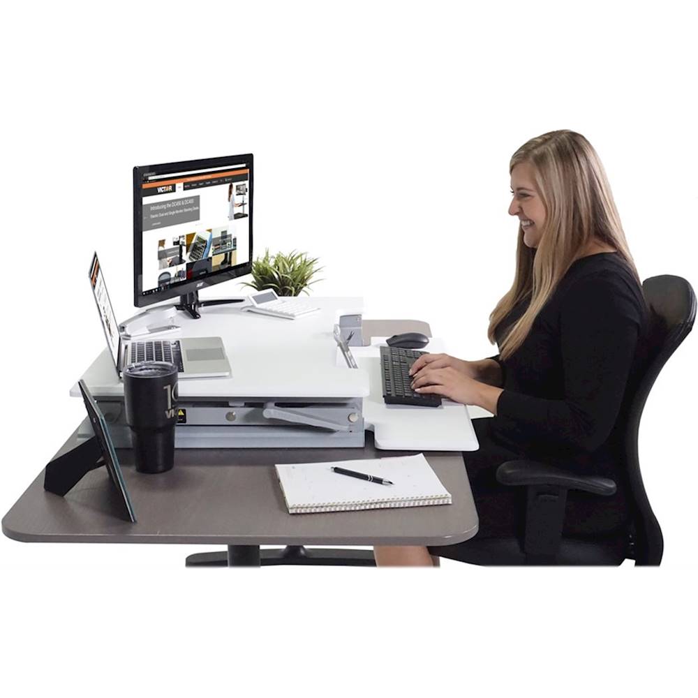 Victor Adjustable Standing Desk Convertor with Keyboard Tray Charcoal Gray  And Black DCX760G - Best Buy
