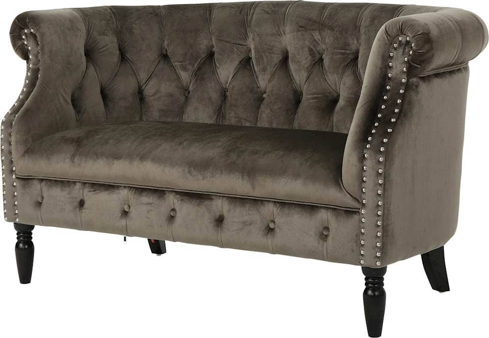 Left View: Noble House - Victoria New Velvet Loveseat - Gray