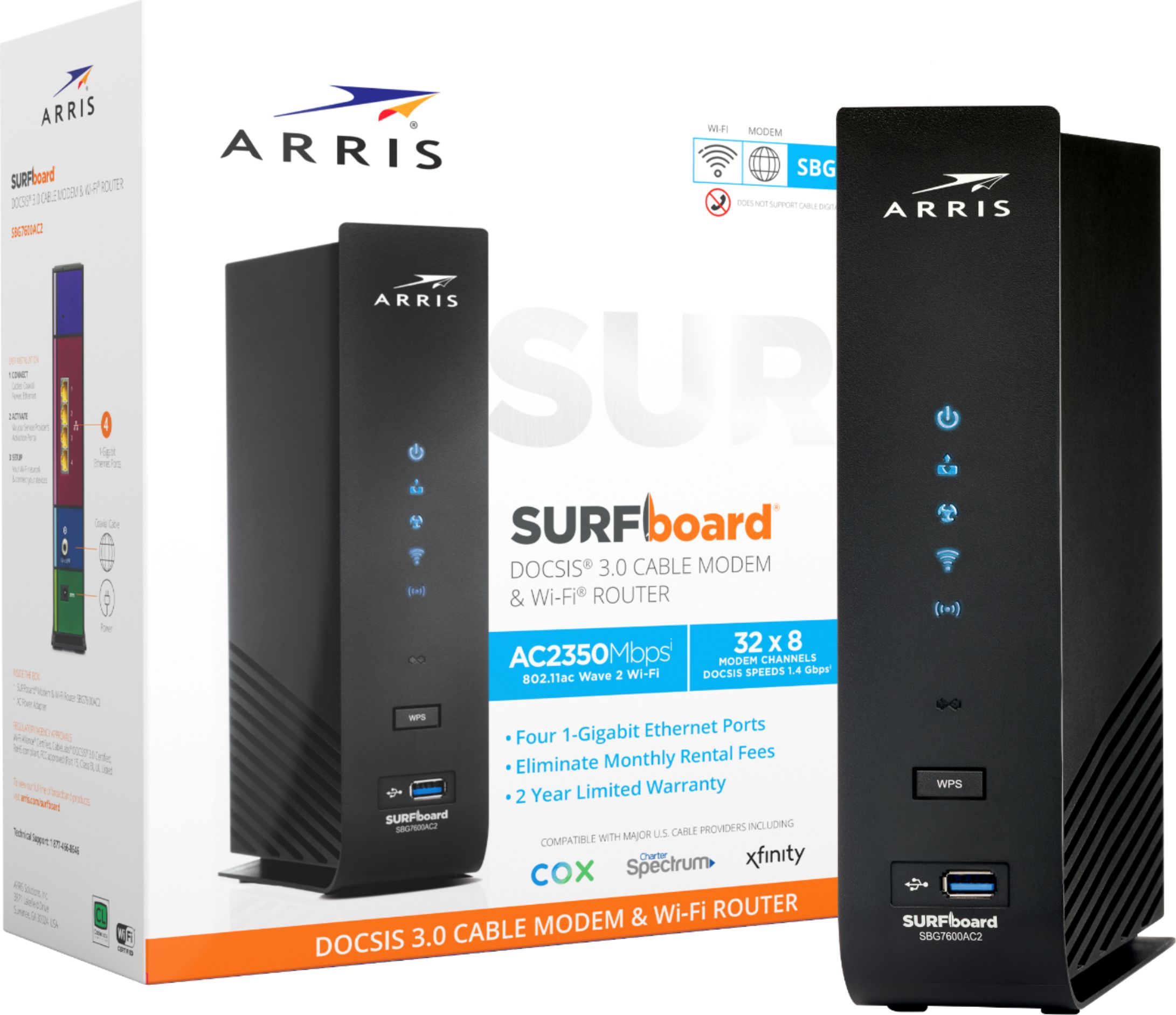 ARRIS SURFboard DOCSIS 3.0 Cable Modem AC2350 Router Combo Black SBG7600 Best Buy