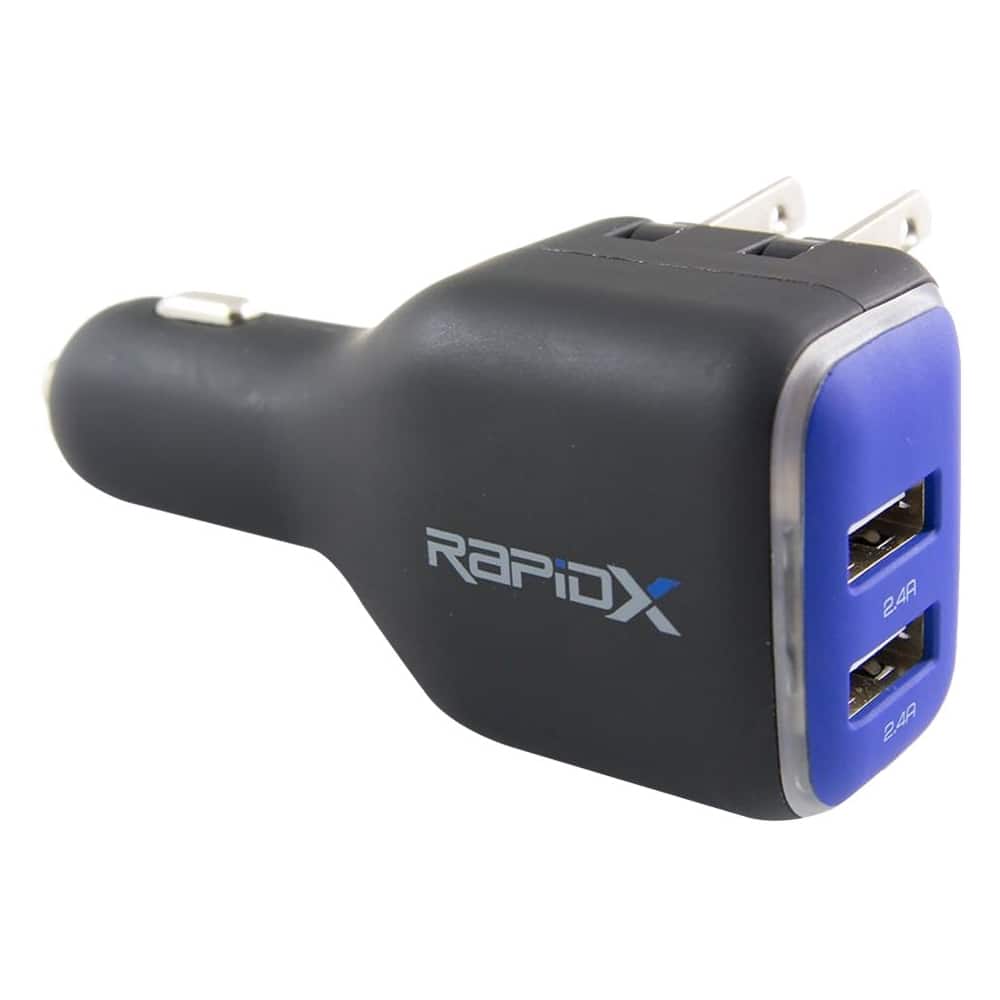 RapidX - DualX Vehicle/Wall USB Charger - Blue - Front_Zoom