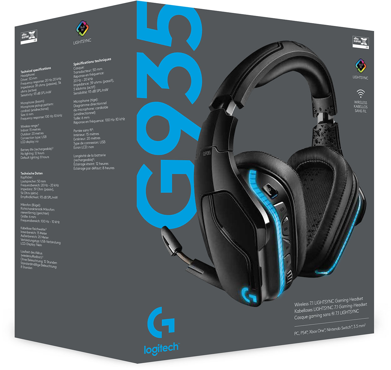 Logitech G935 Wireless 7.1 Surround Sound Over-the-Ear Headset for PC LIGHTSYNC RGB Black/Blue 981-000742 Best Buy
