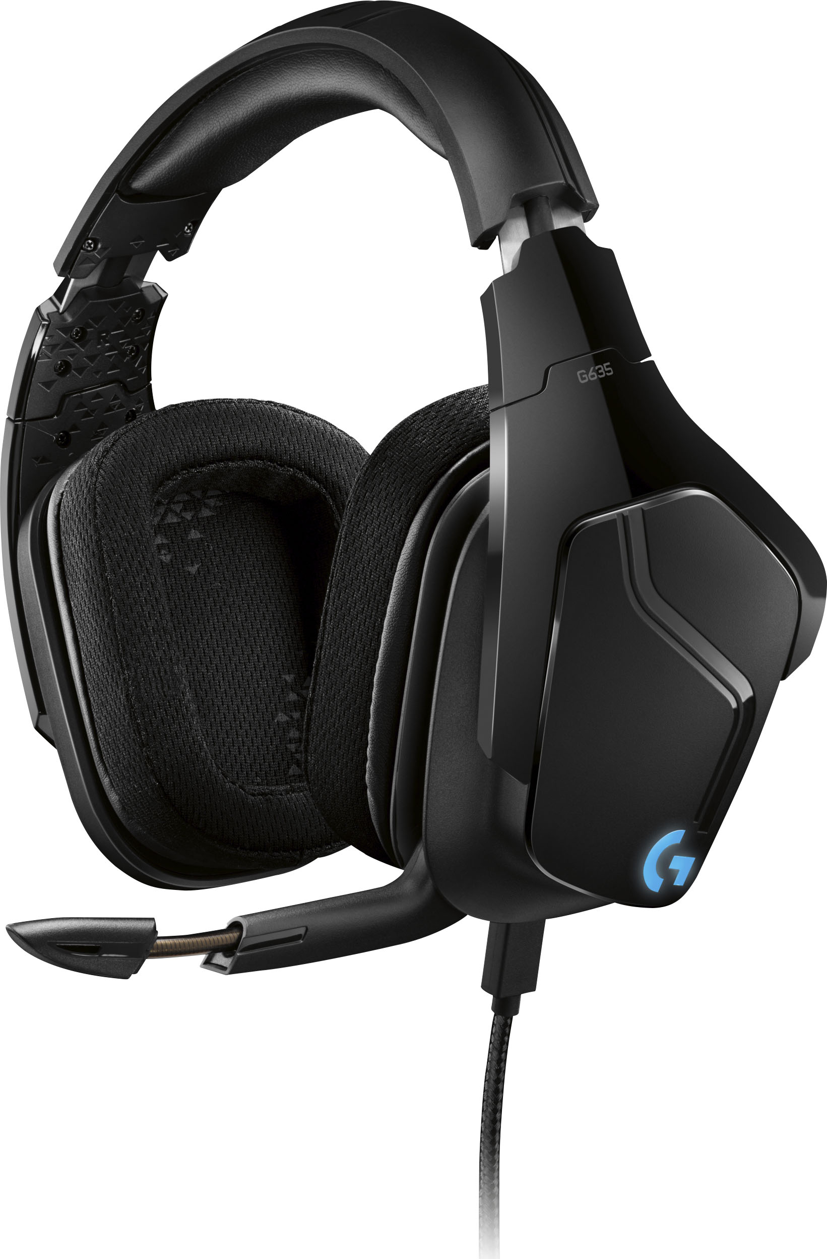 Angle View: Logitech - G635 Wired Gaming Headset for PC - Black/Blue