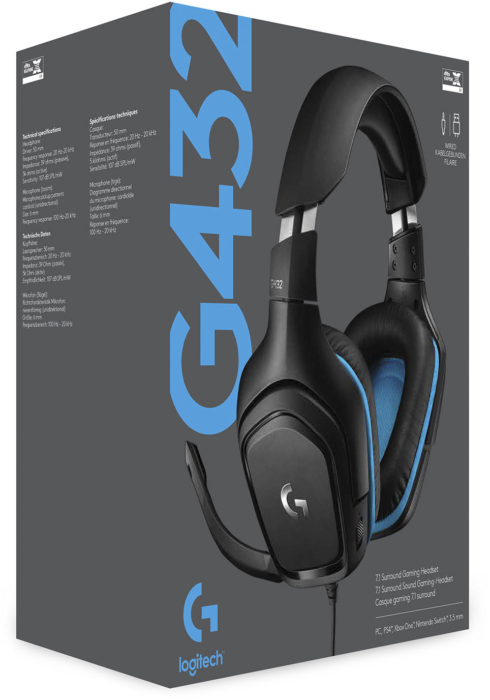 Renewed Leatherette Logitech G432 DTS:X 7.1 Surround Sound Wired PC Gaming Headset