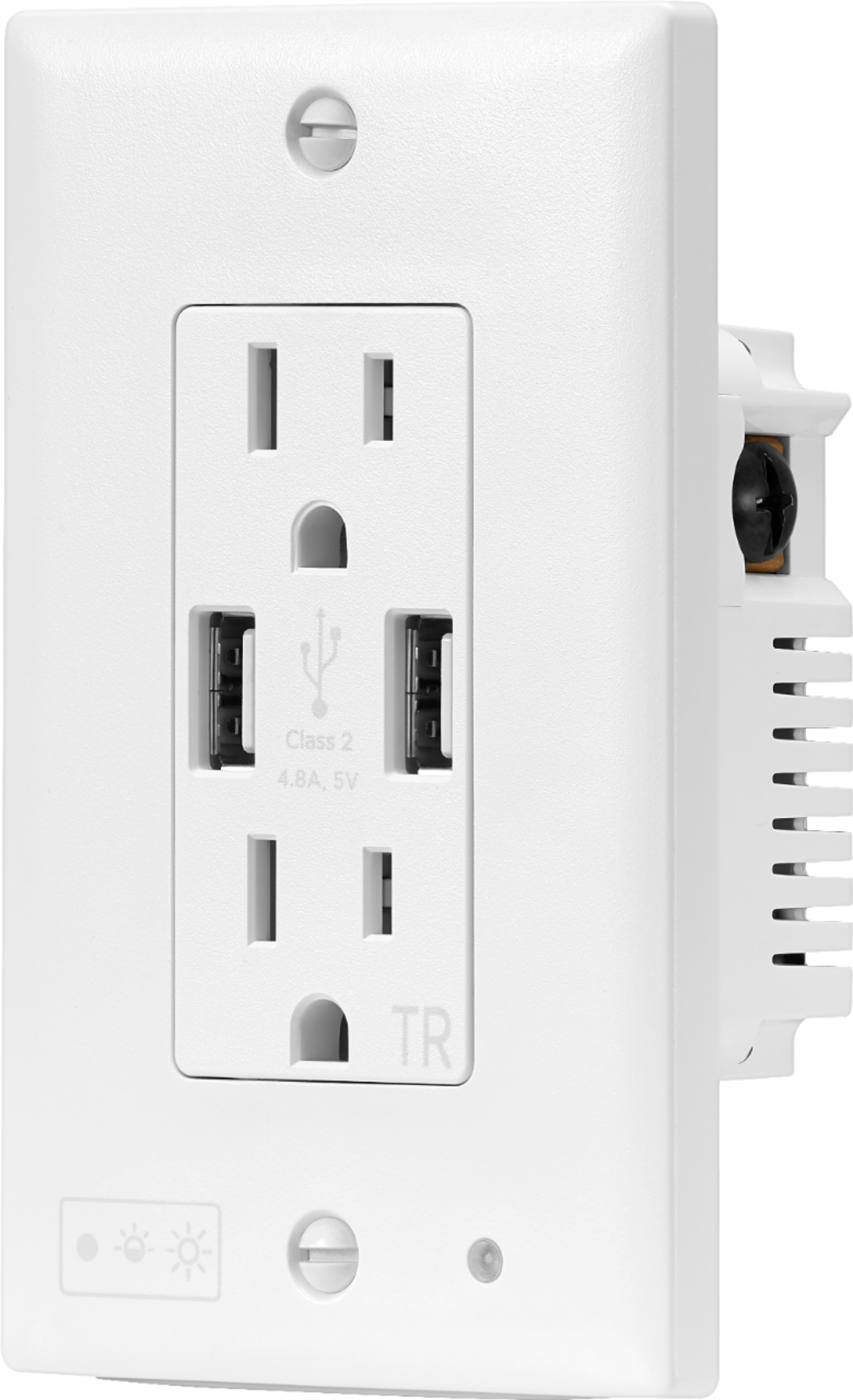 Insignia™ - Nightlight 2-Outlet/2-USB Charging Wall Outlet - White