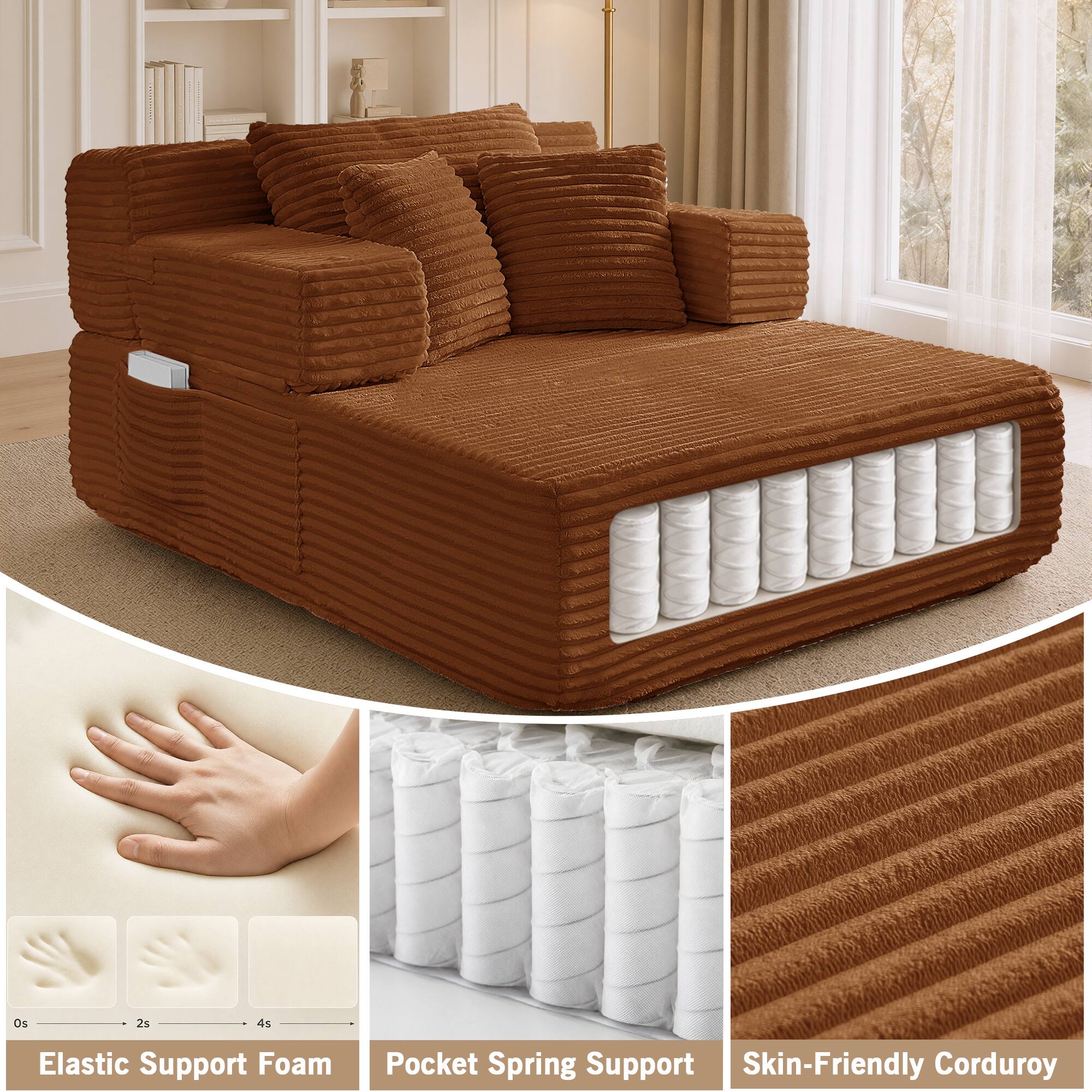 Os 2s 4s Elastic Support Foam Pocket Spring Support Skin-Friendly Corduroy