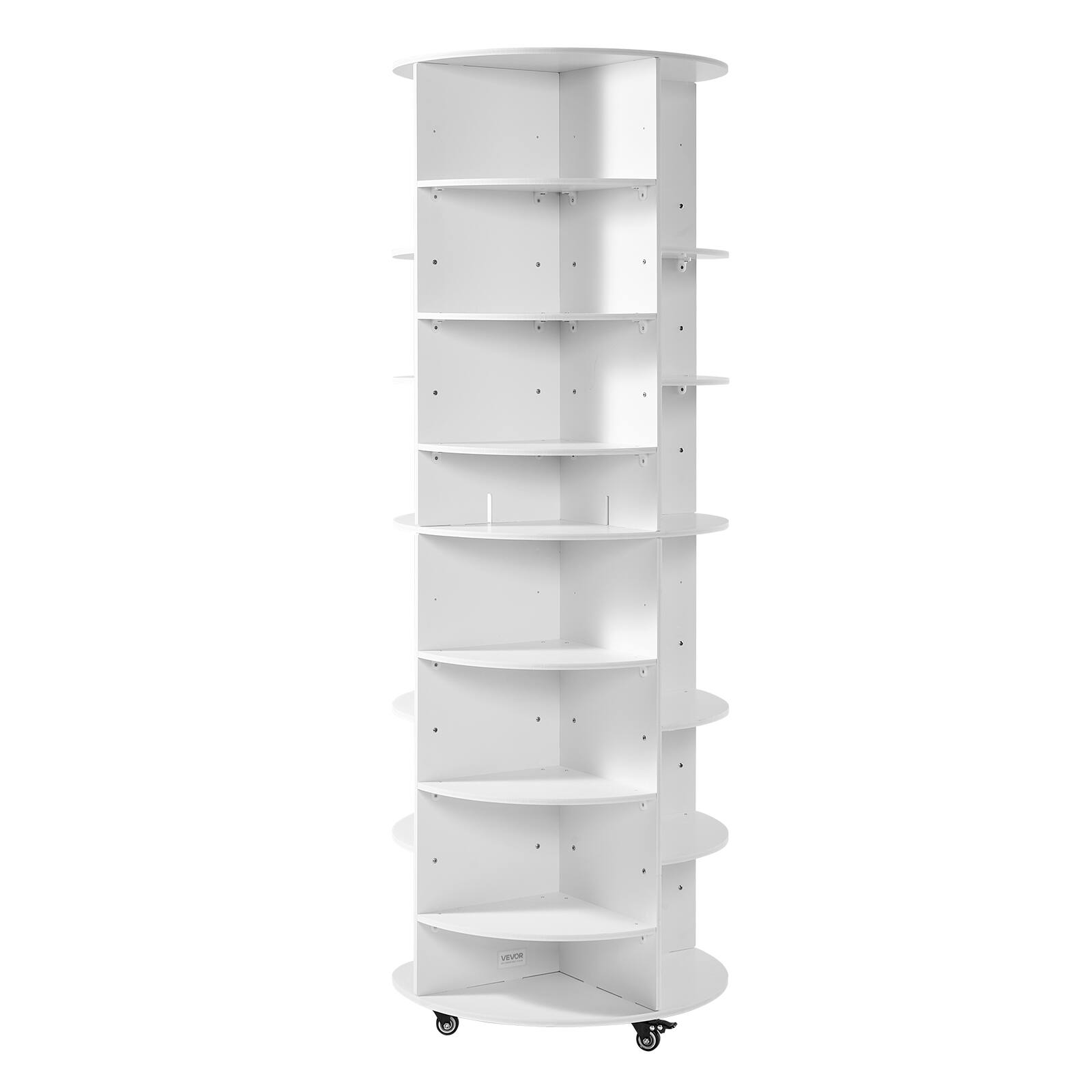 Alt View 5. VEVOR - 7 Tier Rotating Shoe Rack Tower with Adjustable Shelves, Movable 360° Spinning Carousel Display with Wheels - White.