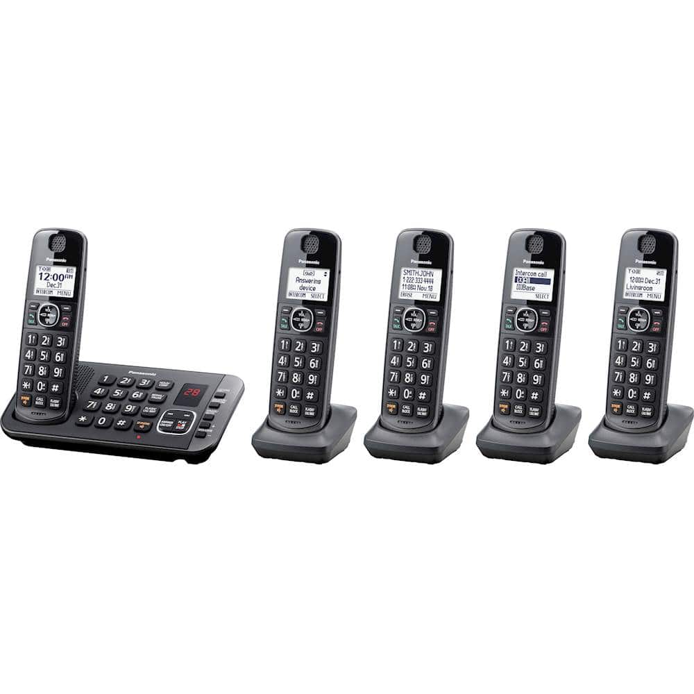 Left. Panasonic - KX-TGE645M DECT 6.0 Expandable Cordless Phone System with Digital Answering System.