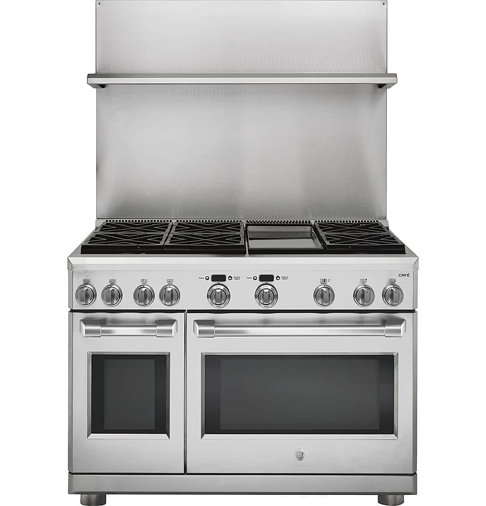 GE - 48" Professional 30"-36" Adjustable Height Backsplash with Shelf - Stainless Steel - Front_Zoom