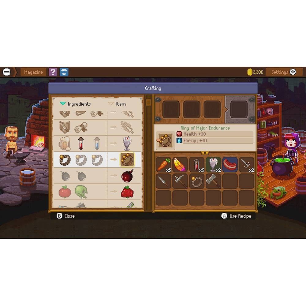 The image shows a crafting menu in a video game, with a list of ingredients and items available for crafting. The menu includes various items such as a ring, a potion, and a bowl. The game also features a character who is standing next to a table with a bowl on it. The image suggests that the player can use the crafting menu to create different items and enhance their gameplay experience.