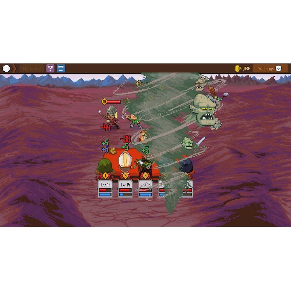 The image shows a group of people in a fantasy setting, with some of them holding swords. There are at least six people visible in the scene, with some standing closer to the foreground and others further in the background. The people are spread out across the image, with some standing closer to the left side, others in the center, and a few on the right side. The scene appears to be a part of a video game or a comic book illustration.