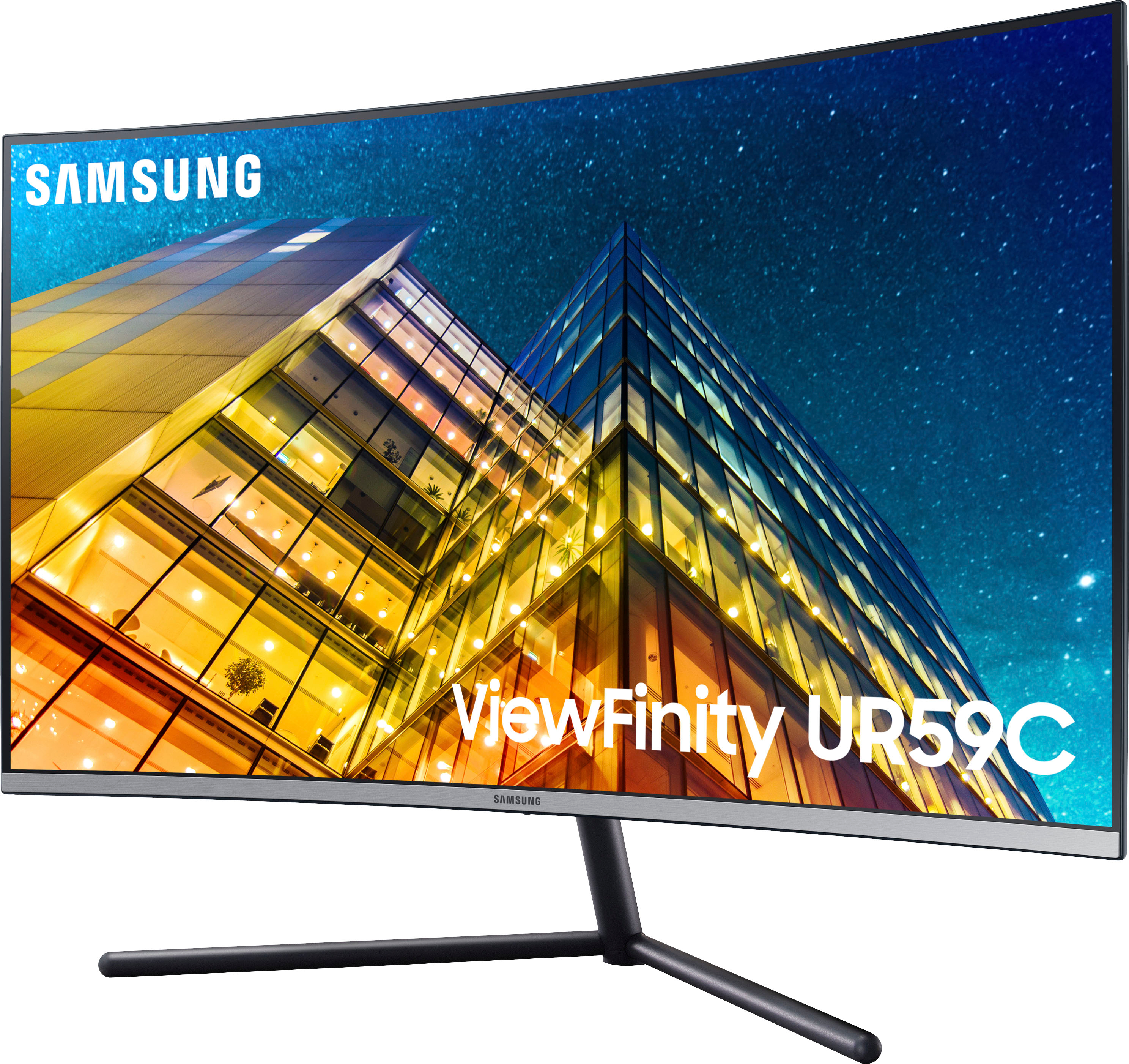 Angle View: Samsung - 31.5" LCD Curved 4K UHD Monitor (HDMI) - Dark Blue Gray