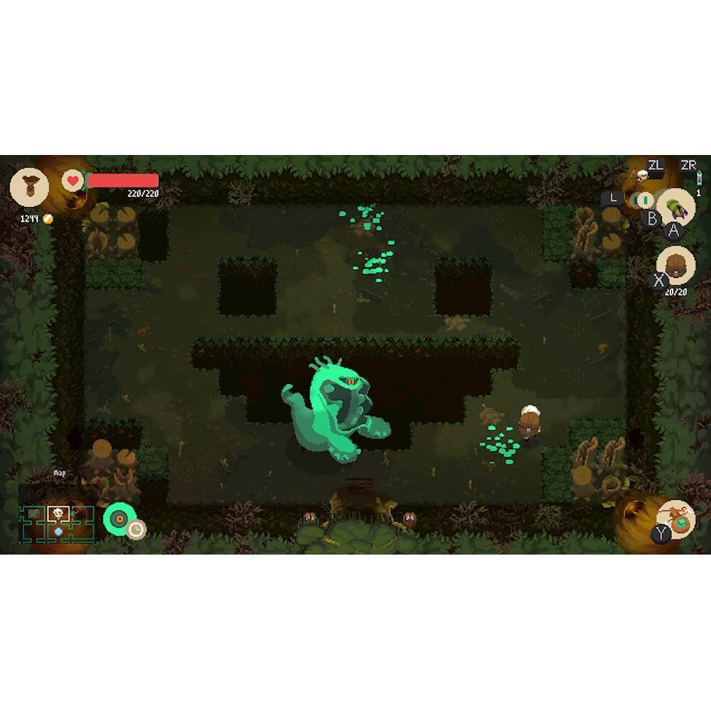 The image shows a video game with a green dragon in a dark forest. The dragon is smiling, and there are two other characters in the scene. The game appears to be a platformer, with the dragon as the main character. The image also features a map of the game, which includes the dragon and the two other characters.