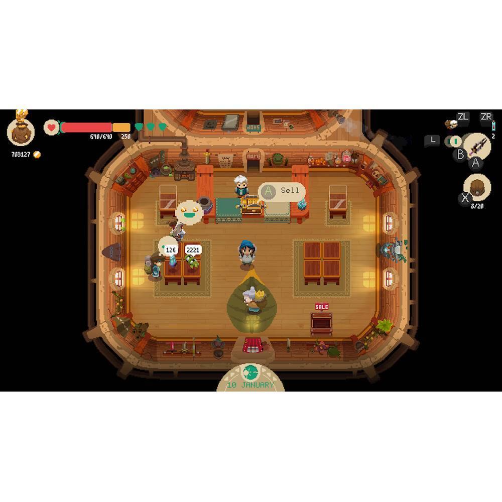 The image features a room with a person standing in the center, surrounded by several chairs. The room appears to be a shop or a living area. The person is holding a cell phone, possibly showing the screen to someone else. The room also contains a dining table and a few other people in the background. The image is a screenshot of a game, which might be related to the person's activity on the cell phone.