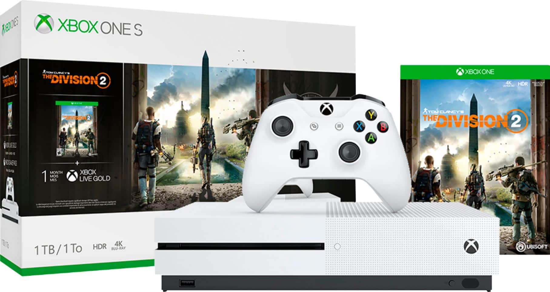 Front. Microsoft - Xbox One S 1TB Tom Clancy's The Division 2 Console Bundle - White.