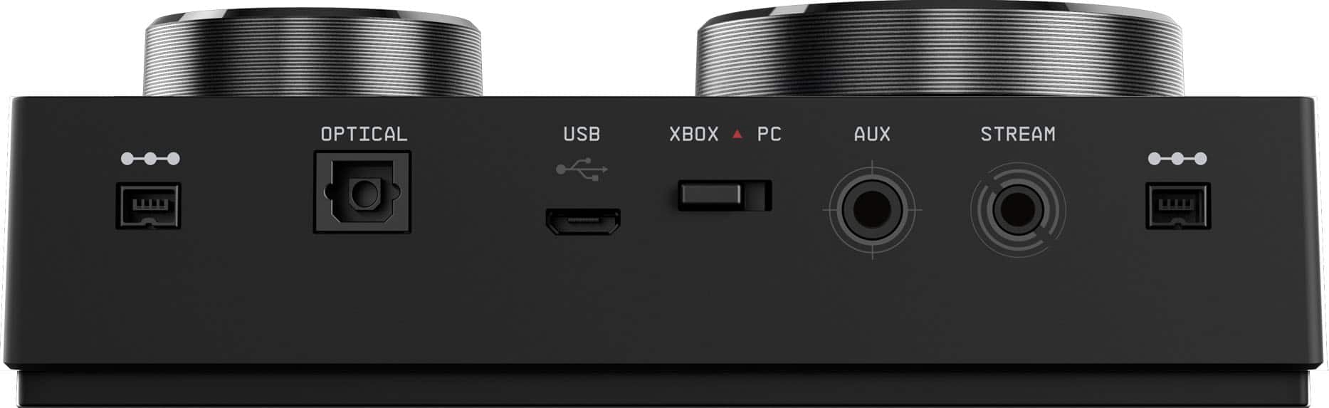 The text on the image is grouped as follows:
1. Optical USB Xbox PC Aux Stream
The corrected text would be:
1. Optical USB Xbox PC Aux Stream