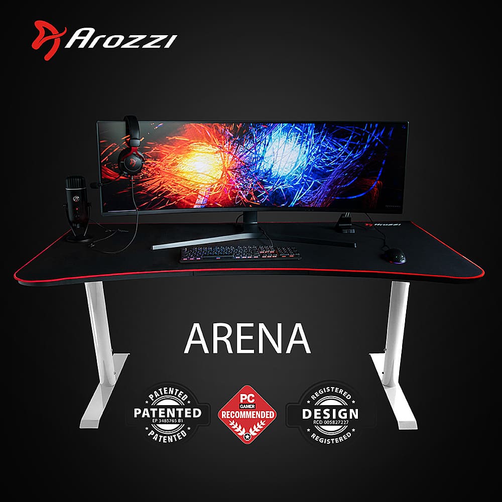 Alt View 12. Arozzi - Arena Ultrawide Curved Gaming Desk - White with Black/Red Accents.