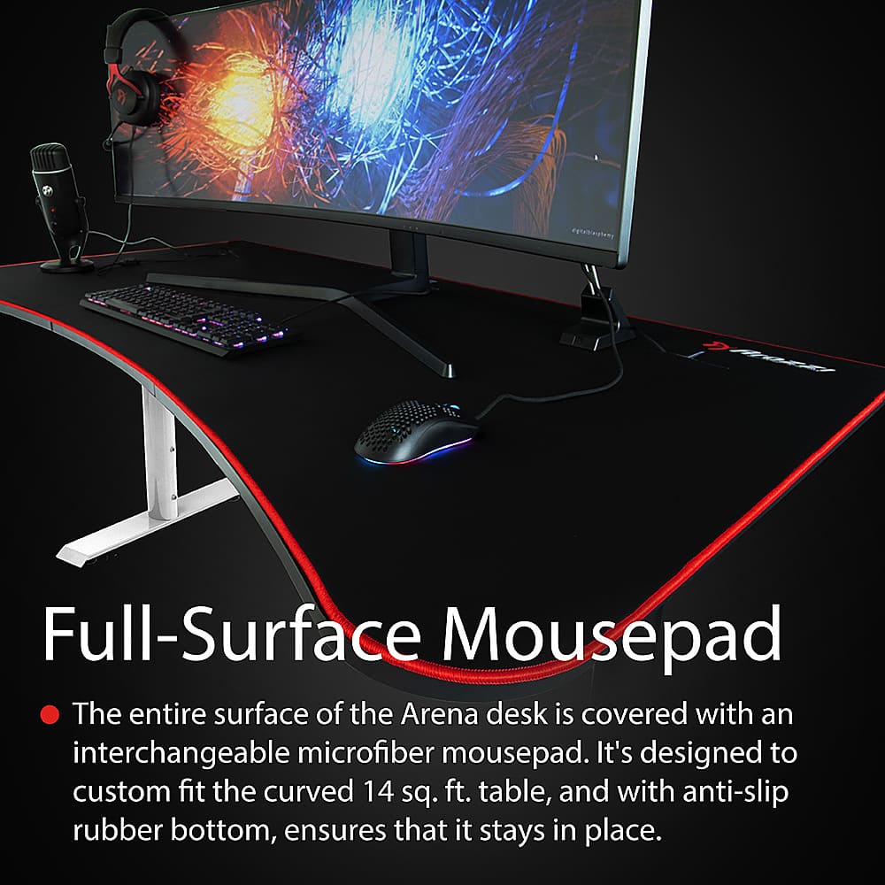 Alt View 13. Arozzi - Arena Ultrawide Curved Gaming Desk - White with Black/Red Accents.
