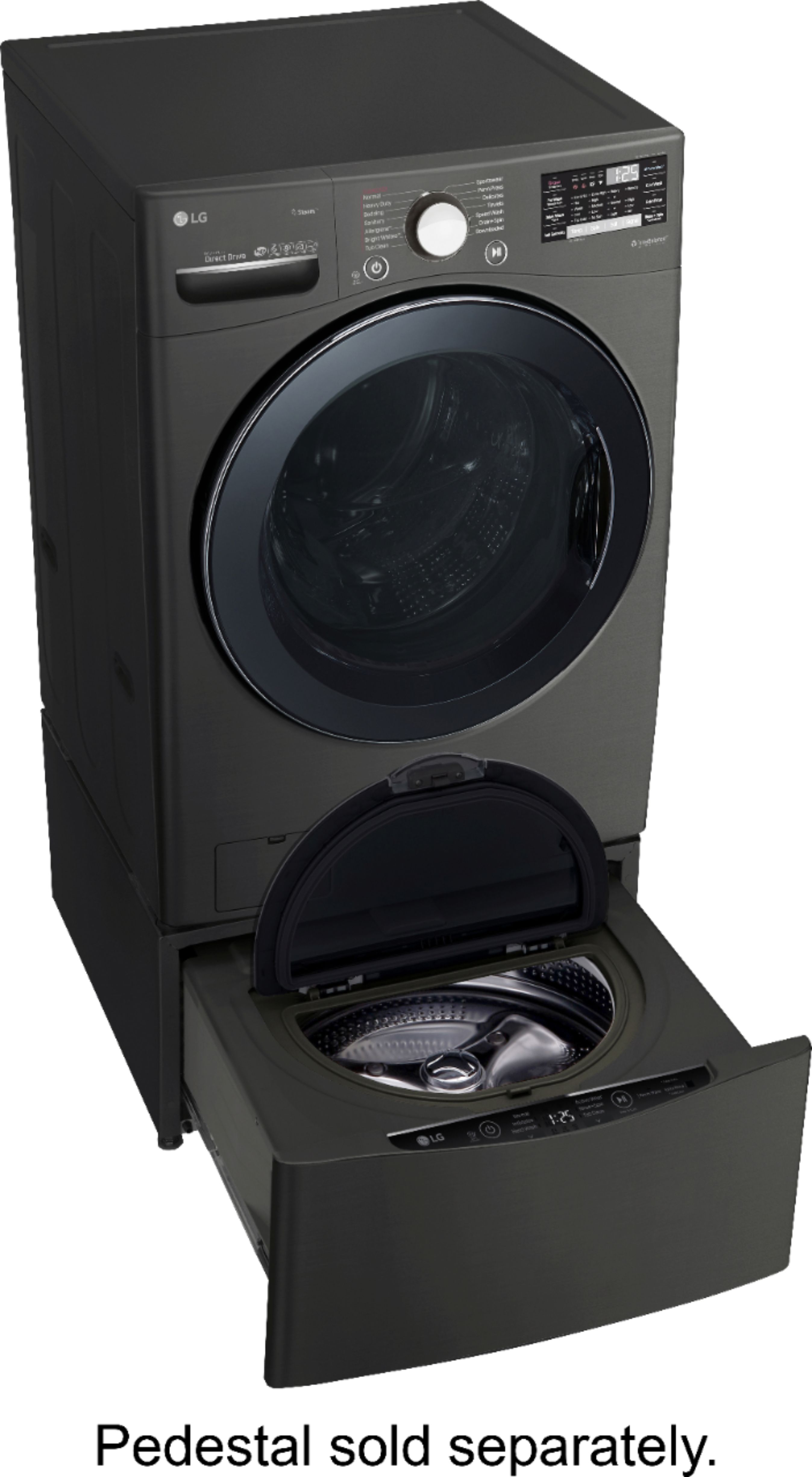 Angle View: LG - 4.5 Cu. Ft. High-Efficiency Stackable Smart Front Load Washer with Steam and TurboWash 360 Technology - Black steel