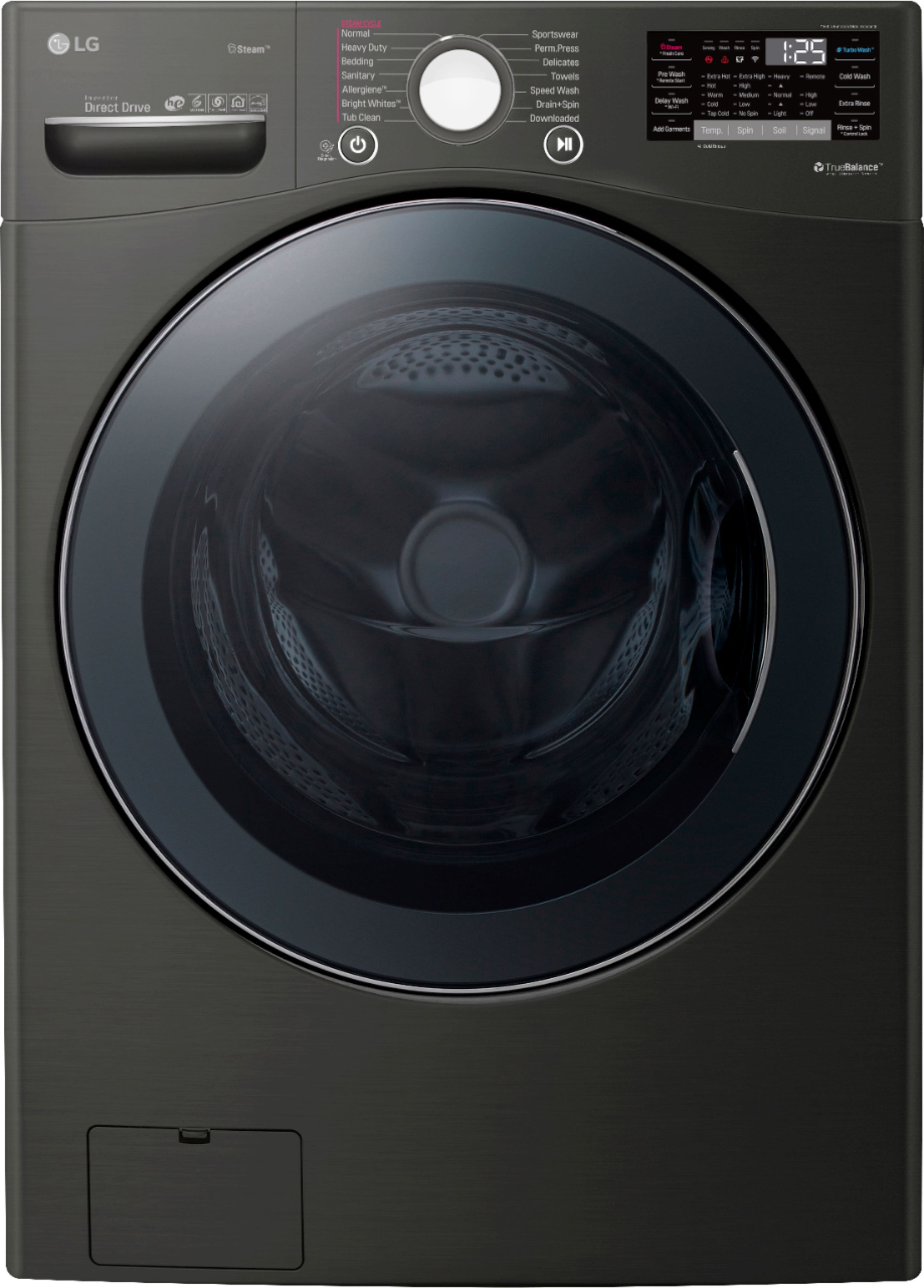 LG 4.5 Cu. Ft. Stackable SMART Front Load Washer in Black Steel