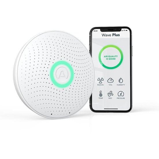 Front Zoom. Airthings - Wave  Plus Smart Indoor Air Quality Monitor with Radon Detection - Matte White.