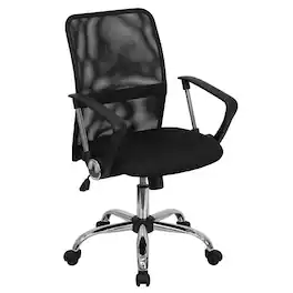 Emma + Oliver - Mid-Back Mesh Swivel Task Office Chair with Lumbar Support Band and Arms - Black