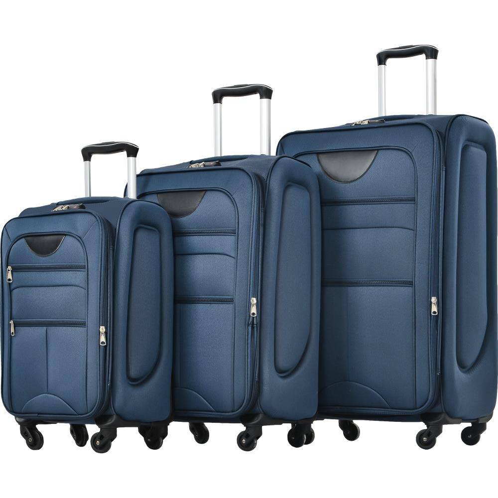 Angle. BreeBe - Softside Luggage Expandable 3 Piece Set Suitcase Upright Spinner Softshell Lightweight Luggage Travel Set - Dark Blue.